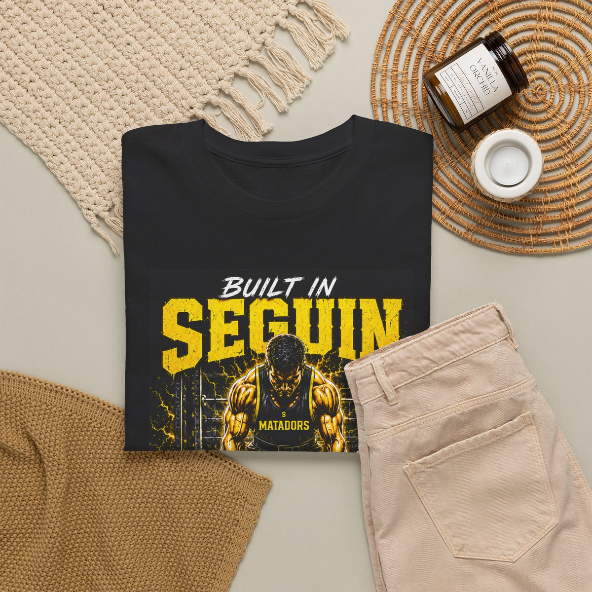 Seguin Powerlifting T-Shirt — "Built in Seguin" Matadors Gym Tee