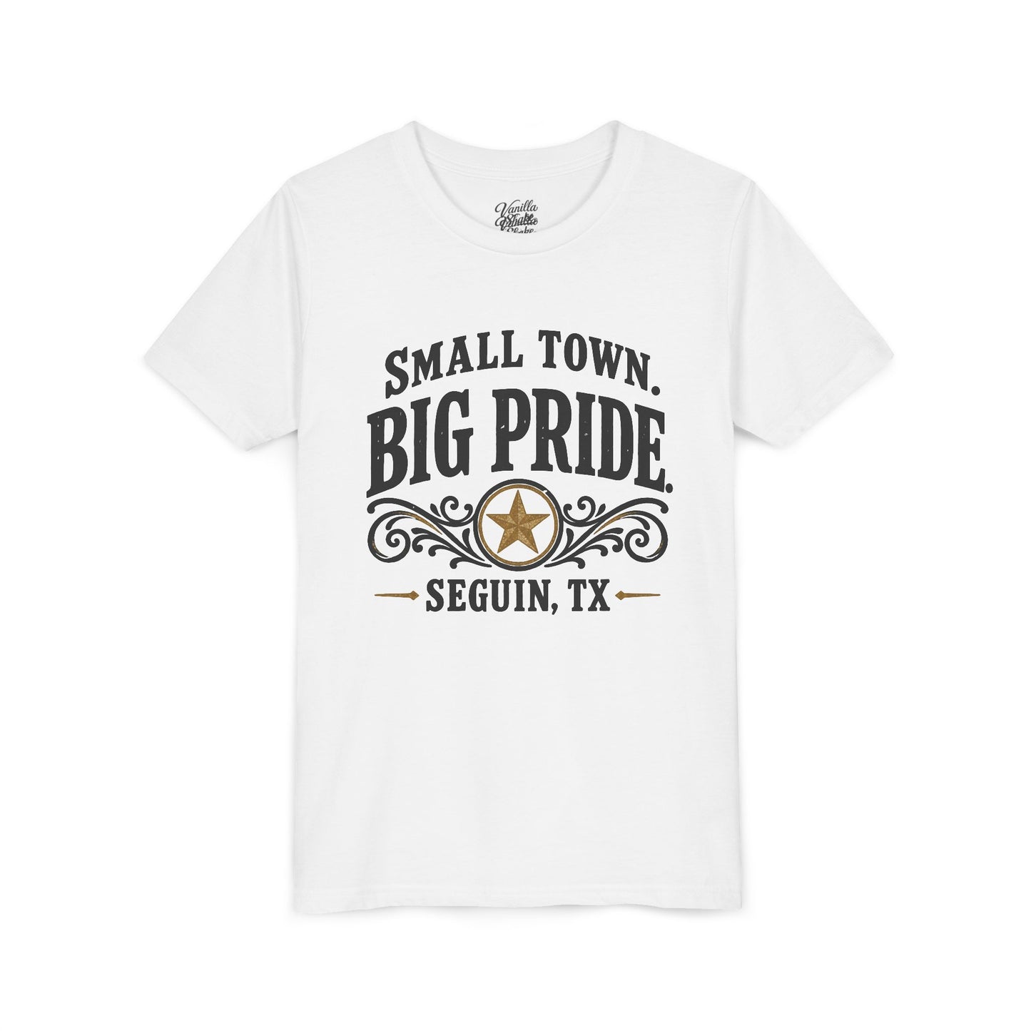 Youth Tee — "Small Town. Big Pride. Seguin, TX" Vintage Star