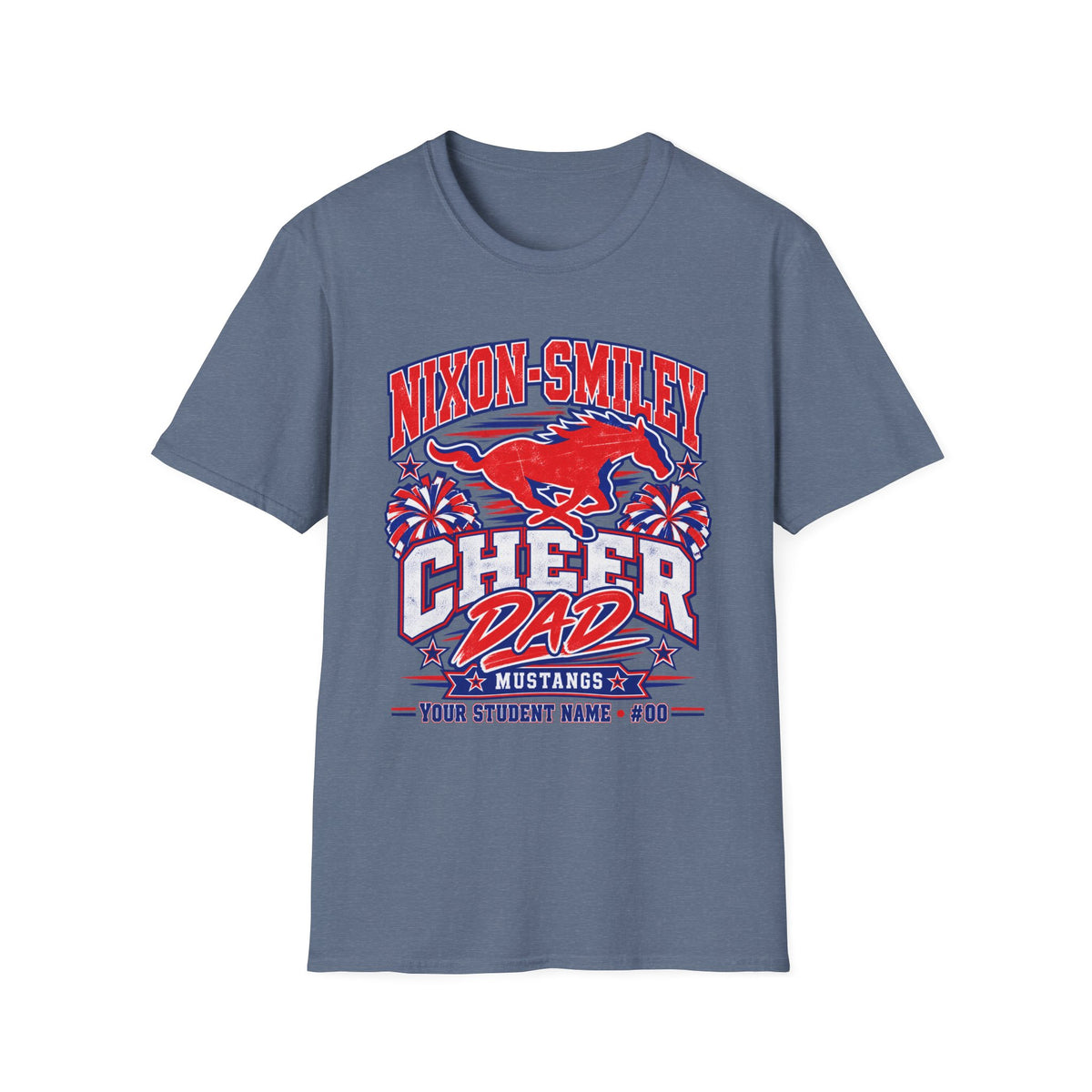 Nixon-Smiley Mustangs Cheer Dad T-Shirt — School Spirit Fan Tee
