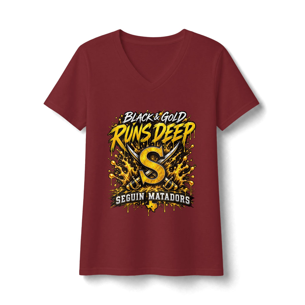 Seguin Matadors "Black & Gold Runs Deep" V-Neck Tee