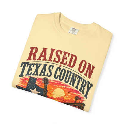 Raised on Texas Country T-Shirt — Gonzales TX Vintage Guitar Sunset Tee