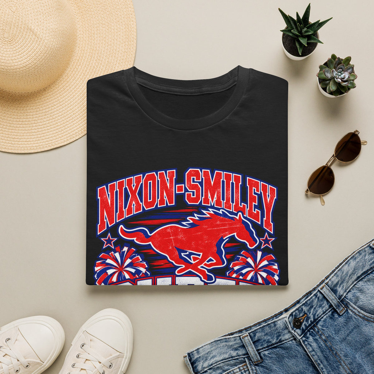 Nixon-Smiley Mustangs Cheer Dad T-Shirt — School Spirit Fan Tee