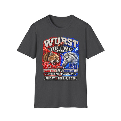 Wurst Bowl 2026 T‑Shirt — Rivalry Game Day Tee (Sausage vs. Unicorn)