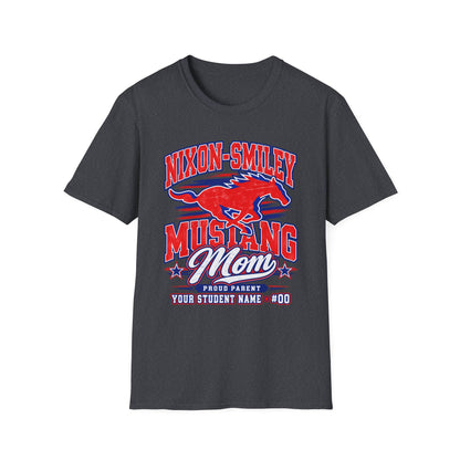Mustang Mom T‑Shirt — Nixon‑Smiley School Spirit Tee (Customizable Student Name)