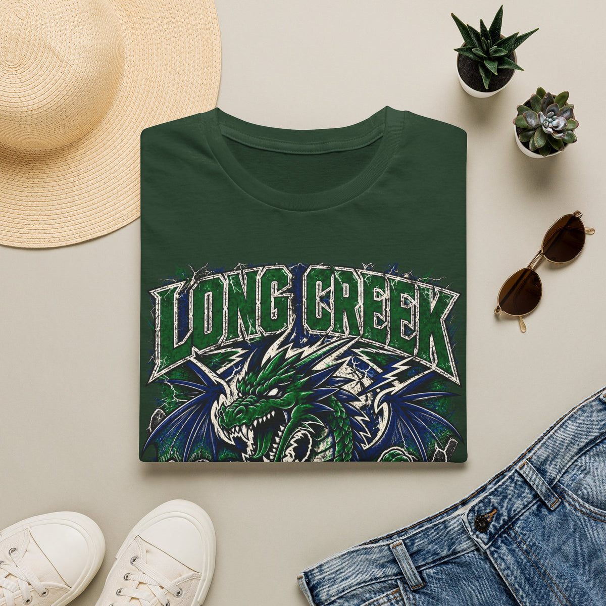 Long Creek Dragons T-Shirt — Vintage Green Dragon School Spirit Tee
