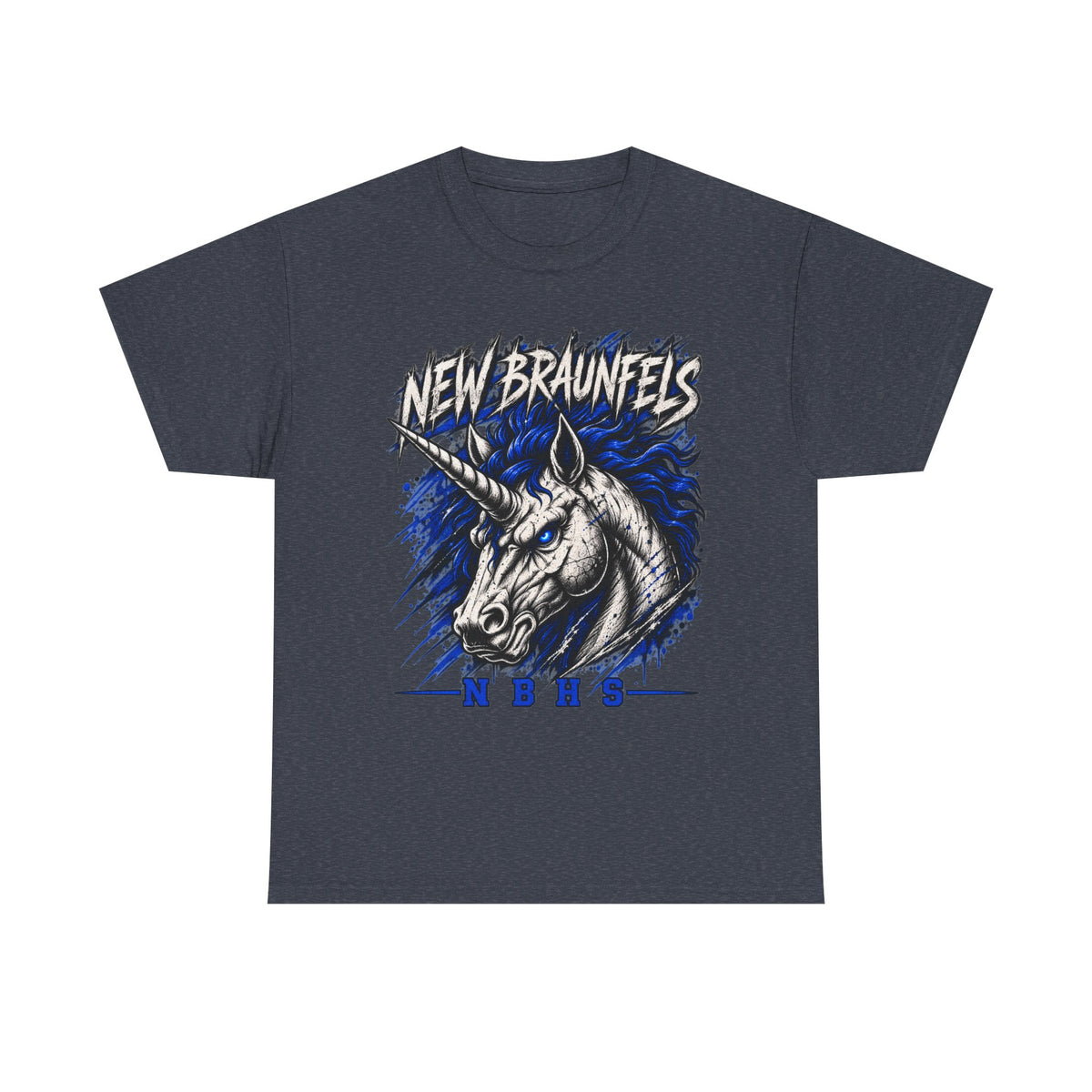 New Braunfels Unicorn Graphic Tee — Bold Blue Mythical Horse Shirt