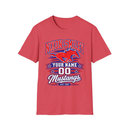Customizable Mustang Team T-Shirt — 'Nixon-SMiley' Personalized Jersey Tee