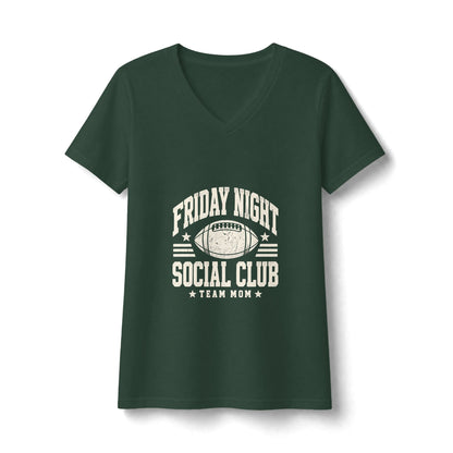 Friday Night Social Club V-Neck Tee — Team Mom Football T-Shirt