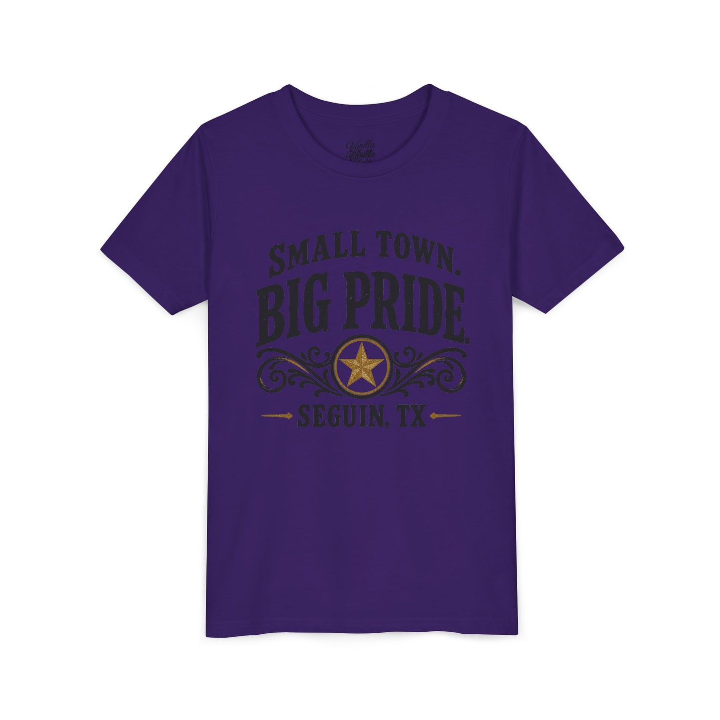 Youth Tee — "Small Town. Big Pride. Seguin, TX" Vintage Star
