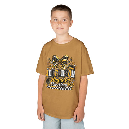 Jefferson Matadors Elementary Kids T-Shirt — School Spirit Bow & Mascot Tee