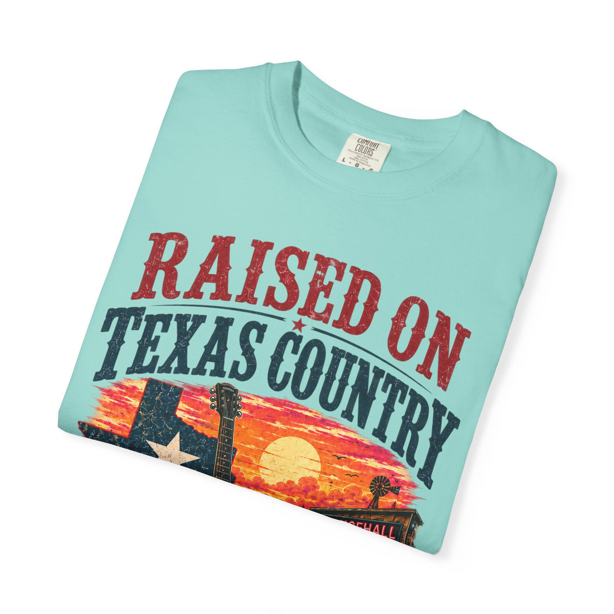 Raised on Texas Country T-Shirt — Gonzales TX Vintage Guitar Sunset Tee