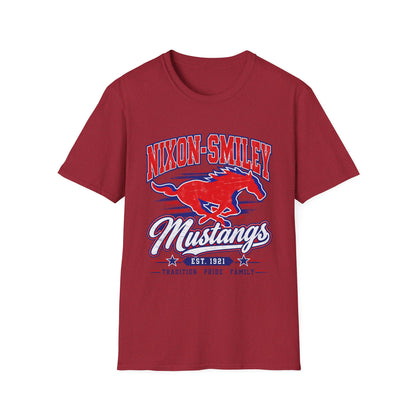 Nixon-Smiley Mustangs Tee — Retro School Mascot T-Shirt