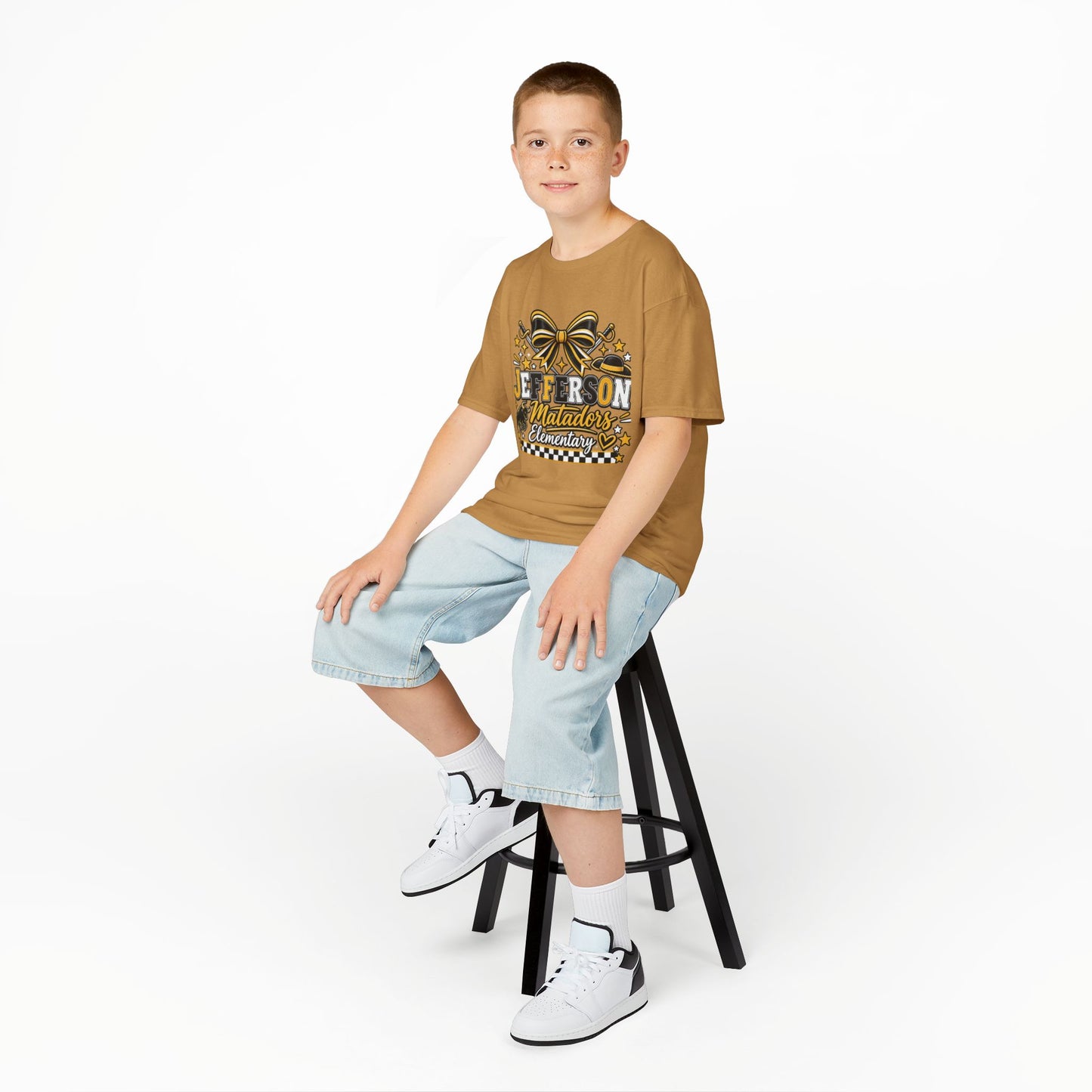 Jefferson Matadors Elementary Kids T-Shirt — School Spirit Bow & Mascot Tee