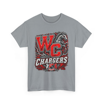 Chargers WC Mascot T-Shirt — Bold Red & Black School Spirit Tee