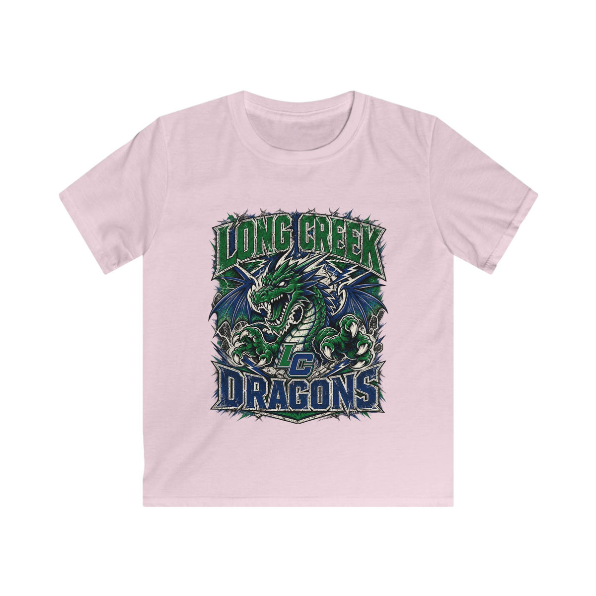 Long Creek Dragons Kids Tee — Green Fierce Dragon School Spirit Shirt
