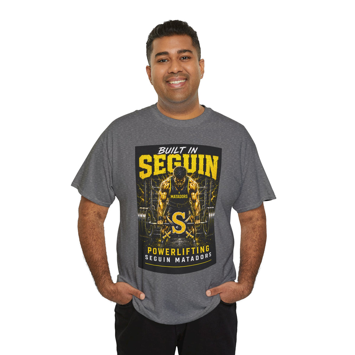 Seguin Powerlifting T-Shirt — "Built in Seguin" Matadors Gym Tee