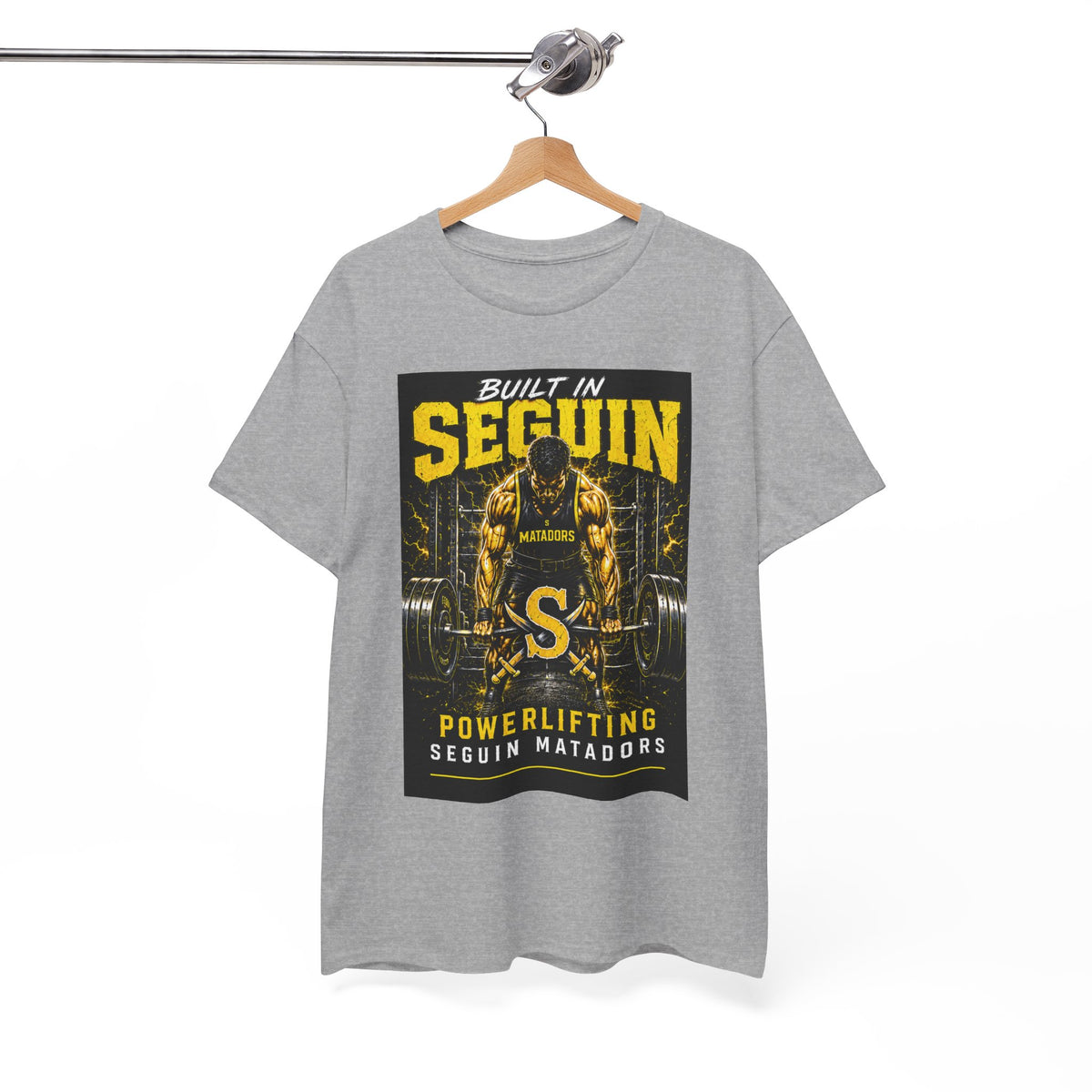 Seguin Powerlifting T-Shirt — "Built in Seguin" Matadors Gym Tee