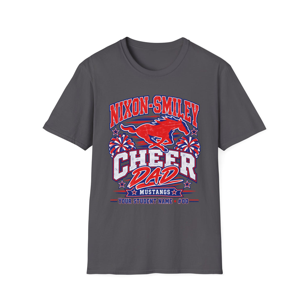 Nixon-Smiley Mustangs Cheer Dad T-Shirt — School Spirit Fan Tee