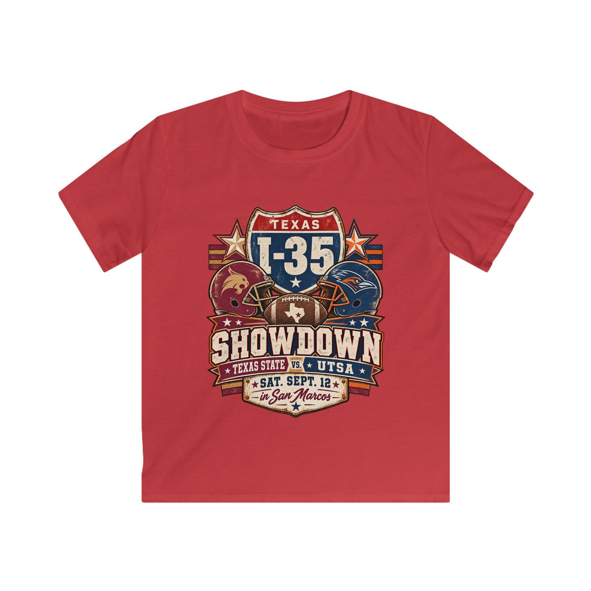 Kids I-35 Showdown Football Tee — Texas State vs UTSA Game Day Shirt