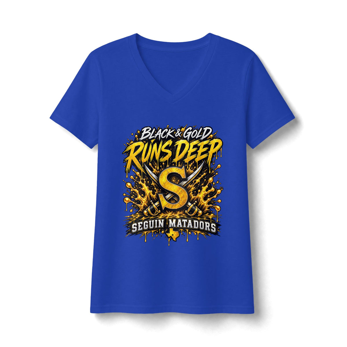 Seguin Matadors "Black & Gold Runs Deep" V-Neck Tee