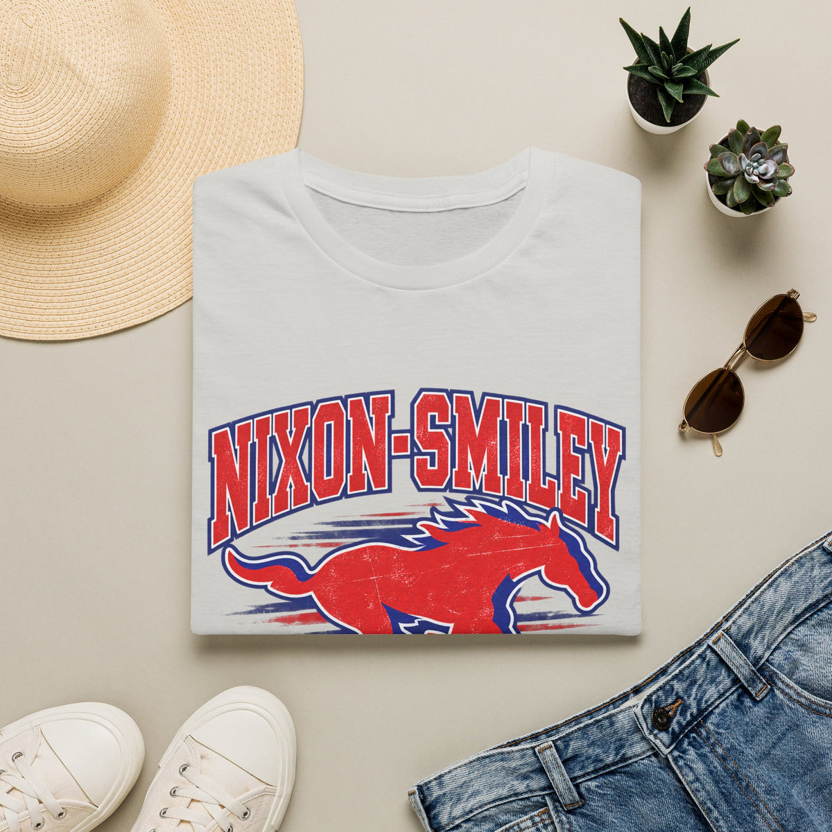 Nixon-Smiley Mustangs Tee — Retro School Mascot T-Shirt