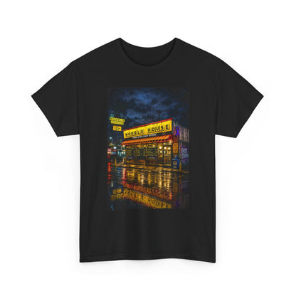 Diner Neon Night T-Shirt — Retro Rainy Cityscape Graphic Tee