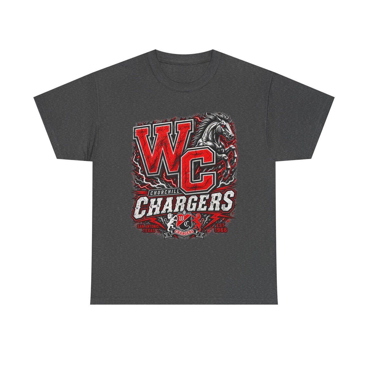 Chargers WC Mascot T-Shirt — Bold Red & Black School Spirit Tee