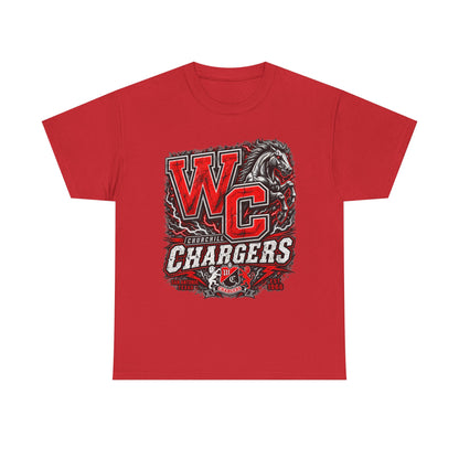 Chargers WC Mascot T-Shirt — Bold Red & Black School Spirit Tee