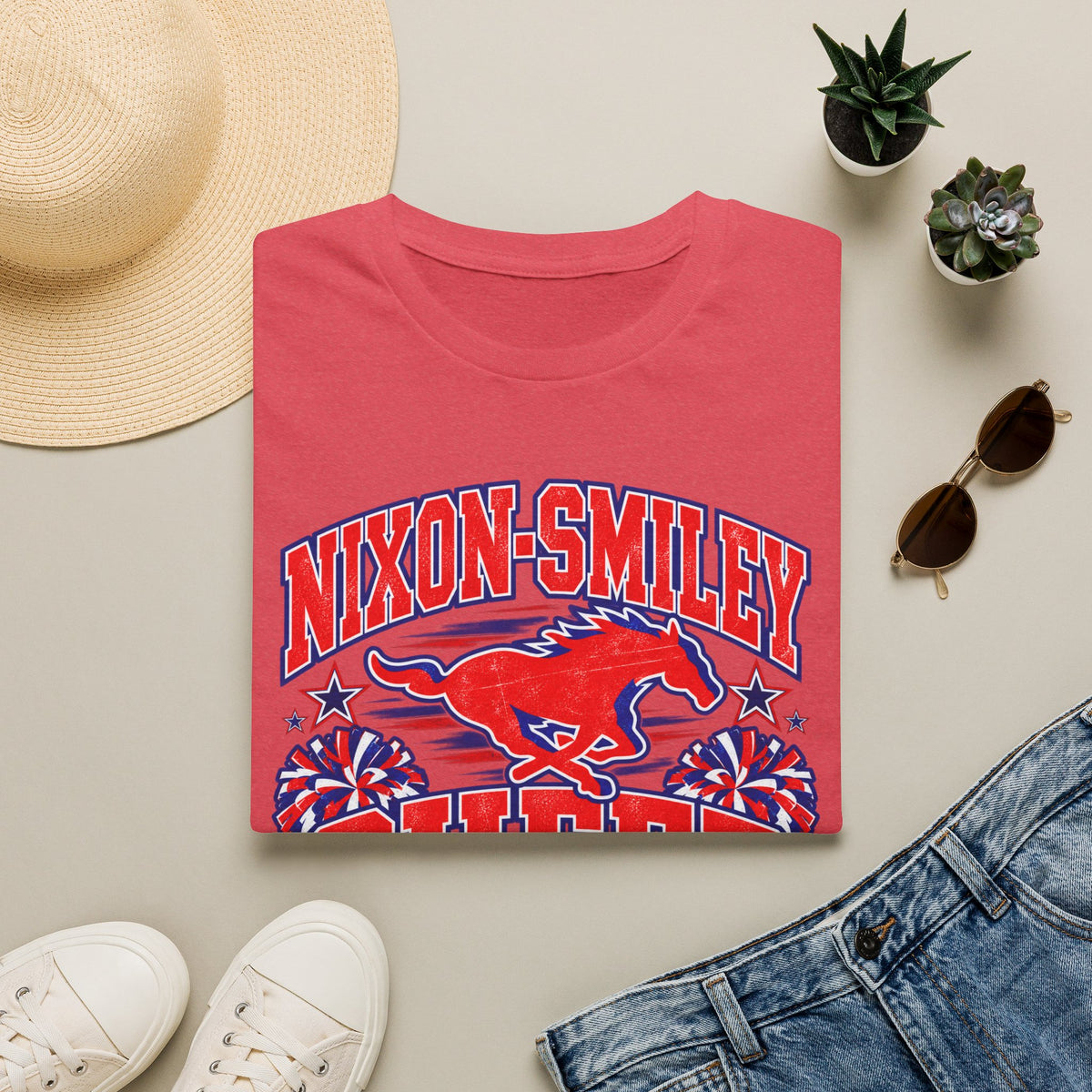 Nixon-Smiley Mustangs Cheer Mom T-Shirt — Personalized School Spirit Tee