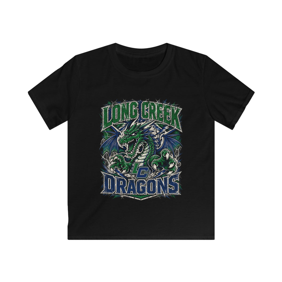 Long Creek Dragons Kids Tee — Green Fierce Dragon School Spirit Shirt