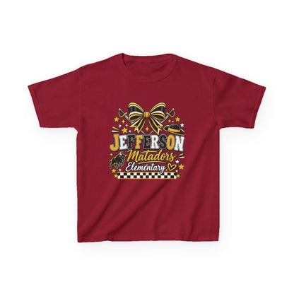 Jefferson Matadors Elementary Kids T-Shirt — School Spirit Bow & Mascot Tee