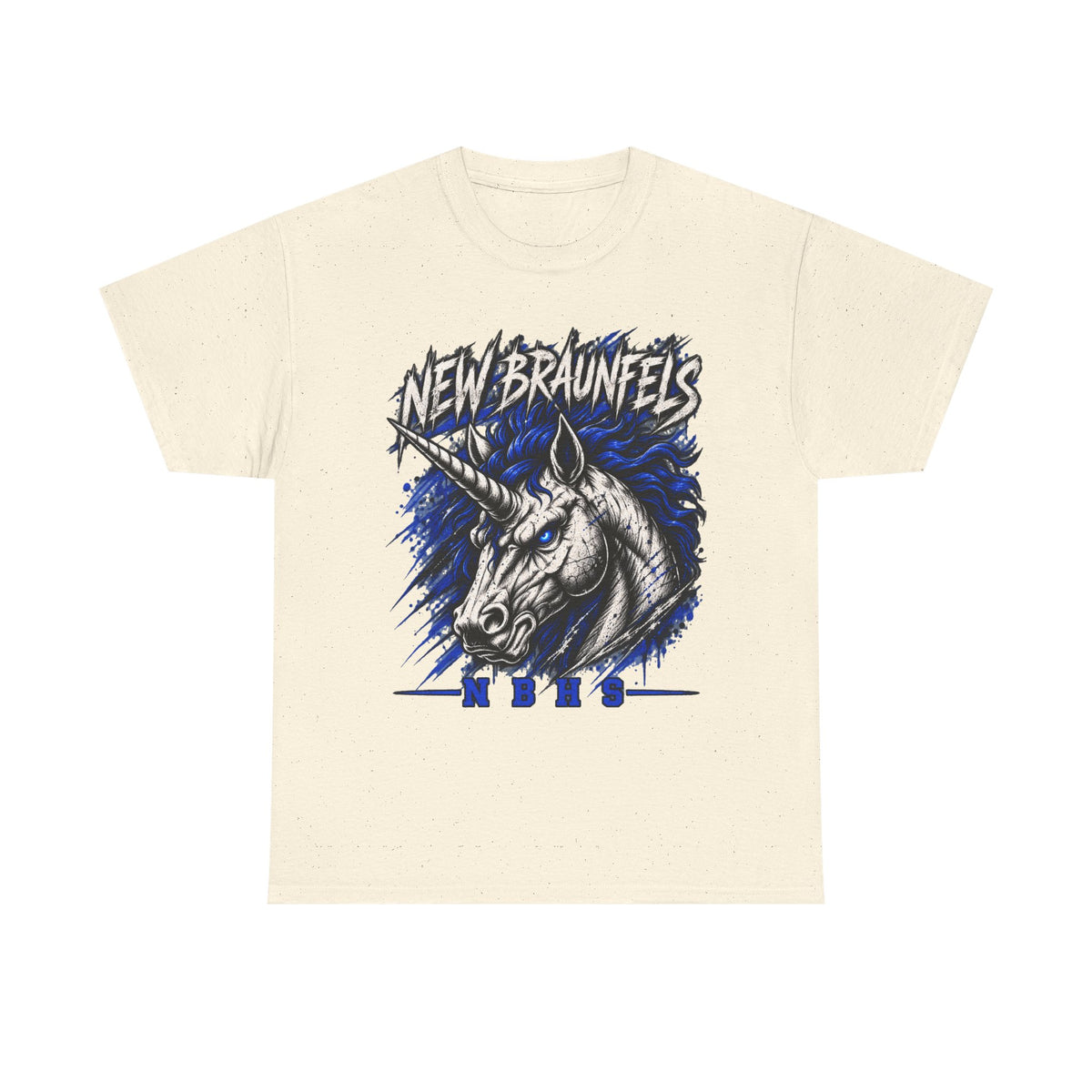 New Braunfels Unicorn Graphic Tee — Bold Blue Mythical Horse Shirt
