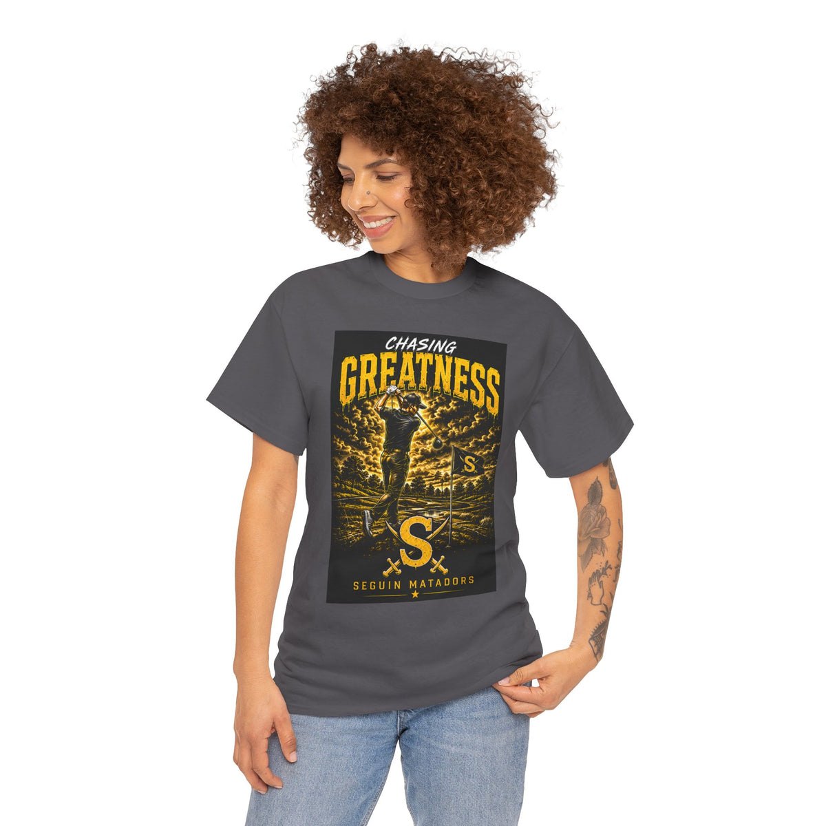 Chasing Greatness Tee — Seguin Matadors Baseball Graphic Shirt
