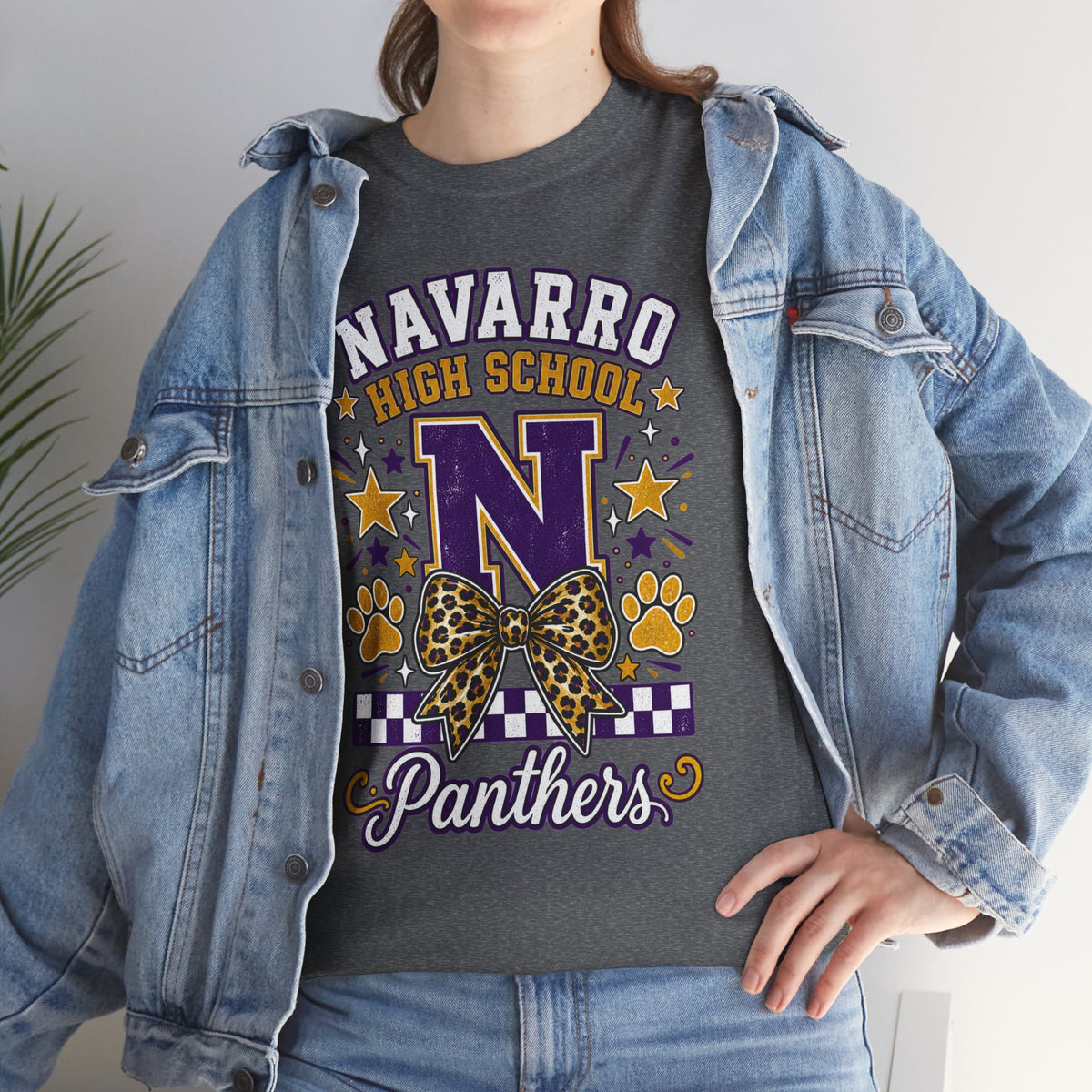 Navarro Panthers High School Tee — 'N' Leopard Ribbon Paw Print Design