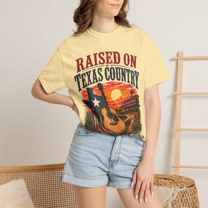 Raised on Texas Country T-Shirt — Gonzales TX Vintage Guitar Sunset Tee