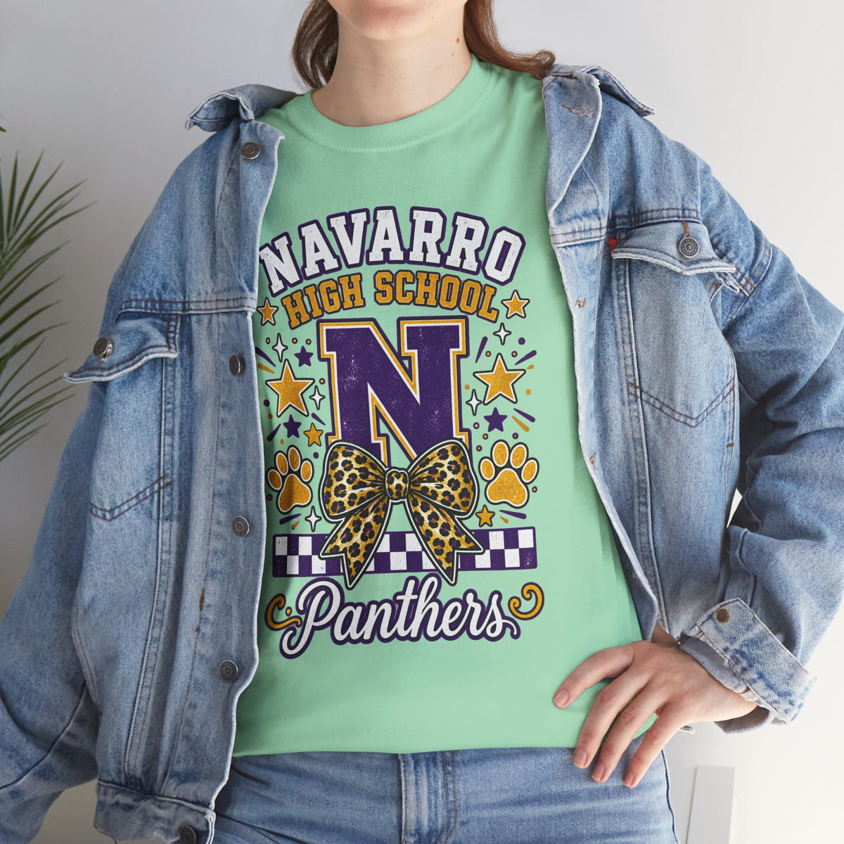 Navarro Panthers High School Tee — 'N' Leopard Ribbon Paw Print Design