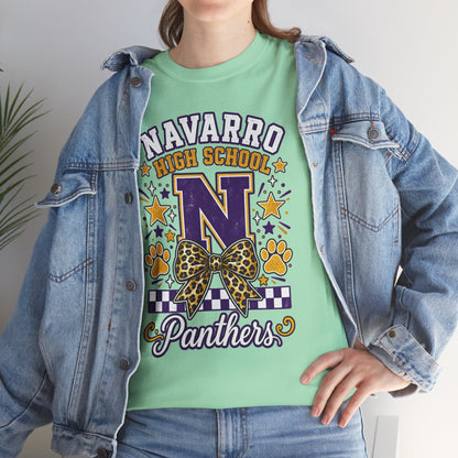 Navarro Panthers High School Tee — 'N' Leopard Ribbon Paw Print Design