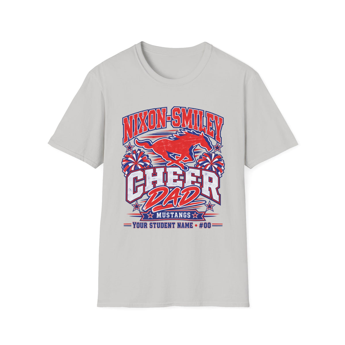 Nixon-Smiley Mustangs Cheer Dad T-Shirt — School Spirit Fan Tee