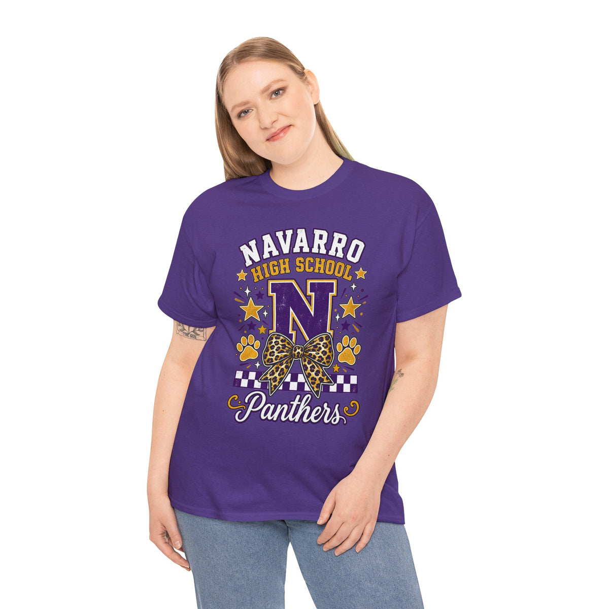 Navarro Panthers High School Tee — 'N' Leopard Ribbon Paw Print Design