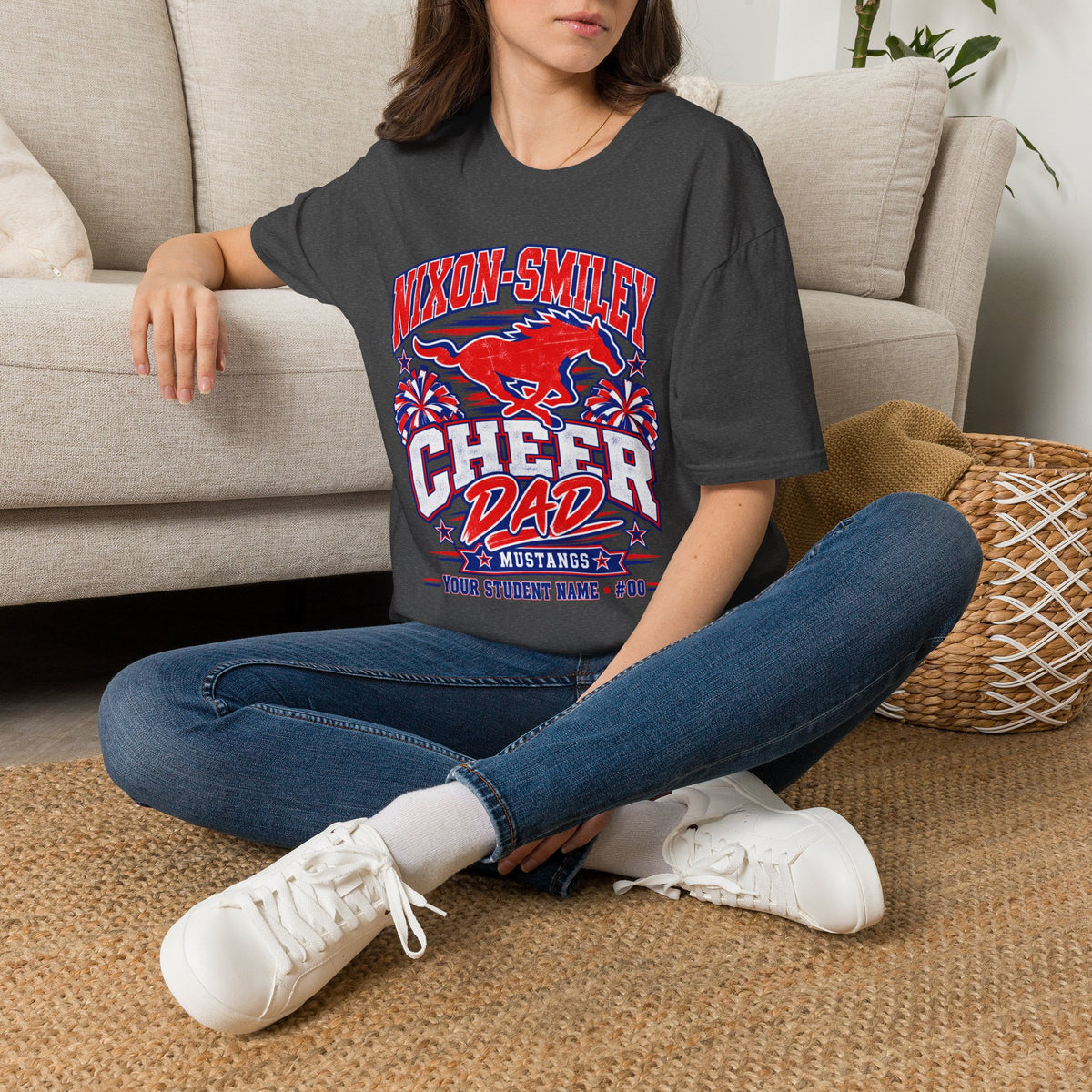 Nixon-Smiley Mustangs Cheer Dad T-Shirt — School Spirit Fan Tee