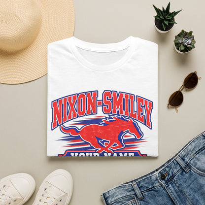 Customizable Mustang Team T-Shirt — 'Nixon-SMiley' Personalized Jersey Tee