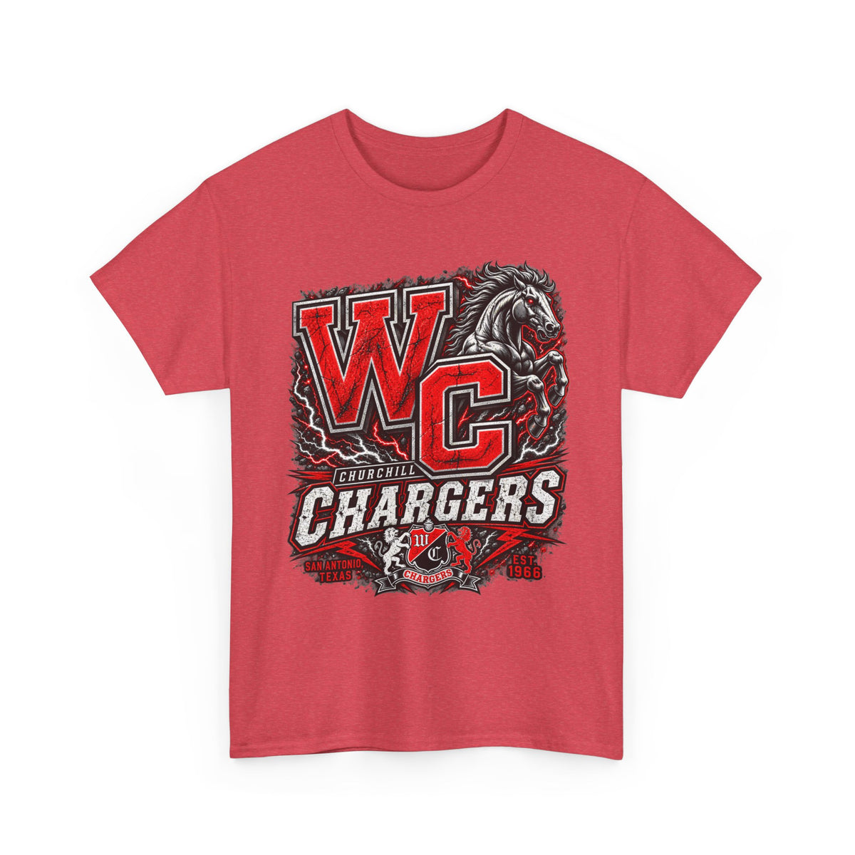 Chargers WC Mascot T-Shirt — Bold Red & Black School Spirit Tee