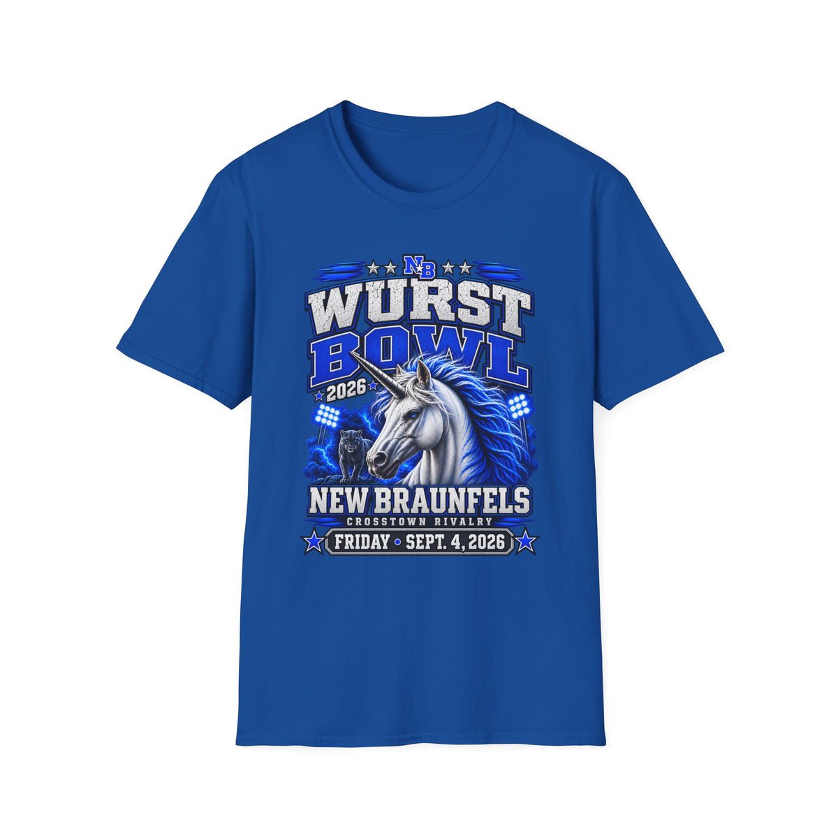 Wurst Bowl T-Shirt — New Braunfels 2026 Unicorn Football Event Tee