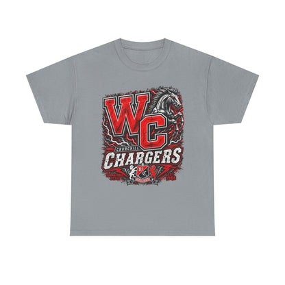 Chargers WC Mascot T-Shirt — Bold Red & Black School Spirit Tee