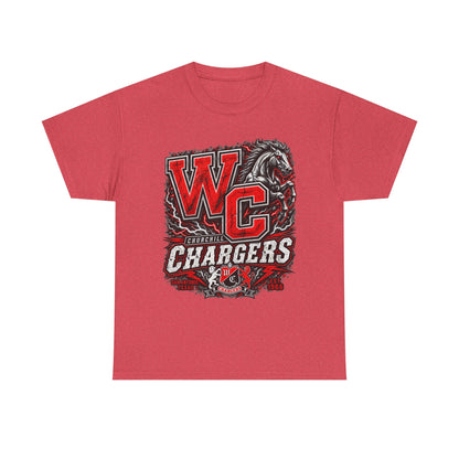Chargers WC Mascot T-Shirt — Bold Red & Black School Spirit Tee