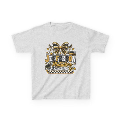 Jefferson Matadors Elementary Kids T-Shirt — School Spirit Bow & Mascot Tee