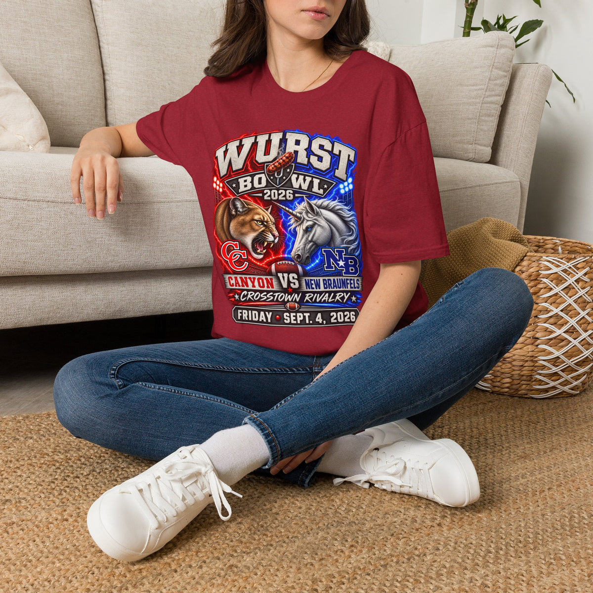 Wurst Bowl 2026 T‑Shirt — Rivalry Game Day Tee (Sausage vs. Unicorn)