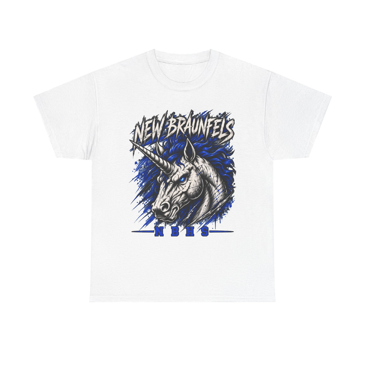 New Braunfels Unicorn Graphic Tee — Bold Blue Mythical Horse Shirt