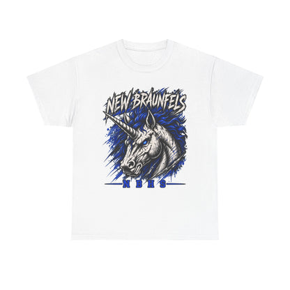 New Braunfels Unicorn Graphic Tee — Bold Blue Mythical Horse Shirt
