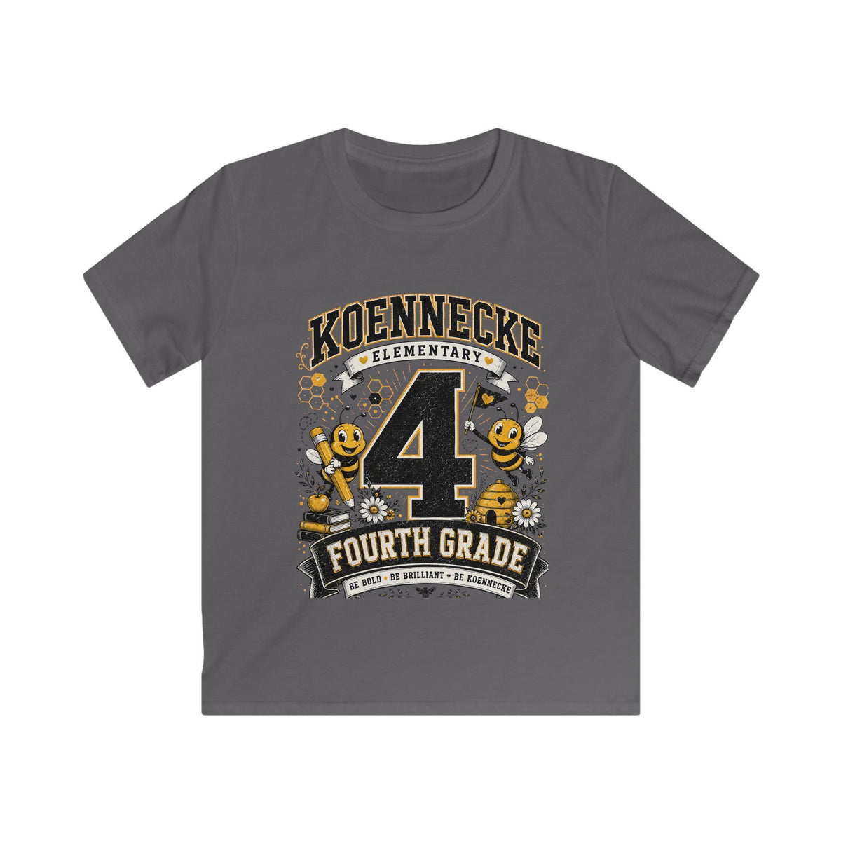 Koennecke Elementary Fourth Grade Kids T‑Shirt — '4 Fourth Grade' Bee School Tee